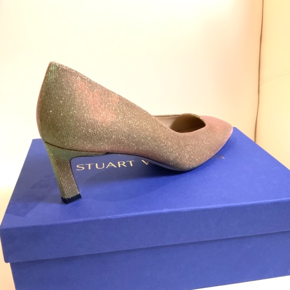 Stuart Weitzman Chelsea Gold Heel Pump Square Toe Dress Evening Fashion Shoe 9.5 - Picture 8 of 14